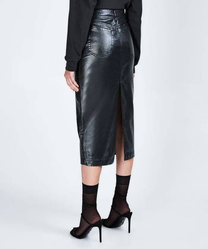 Ksubi Split Midi Skirt Metal Womens Denim Skirts