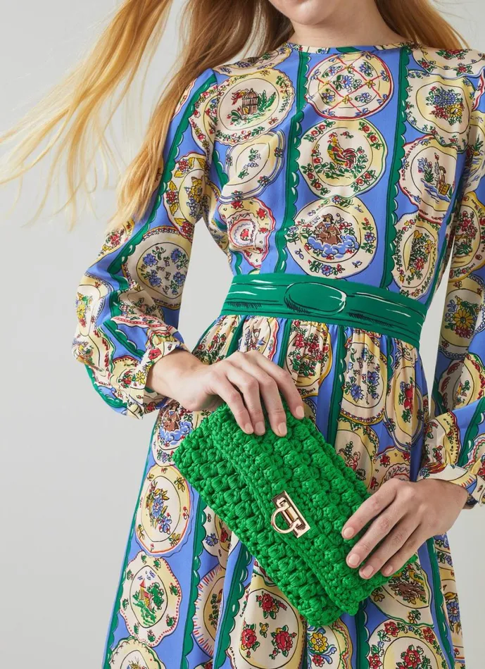 LKBennett Clutch Bags Women Essie Green Woven Fabric Clutch LKBennett Clutch Bags Women Essie Green Woven Fabric Clutch