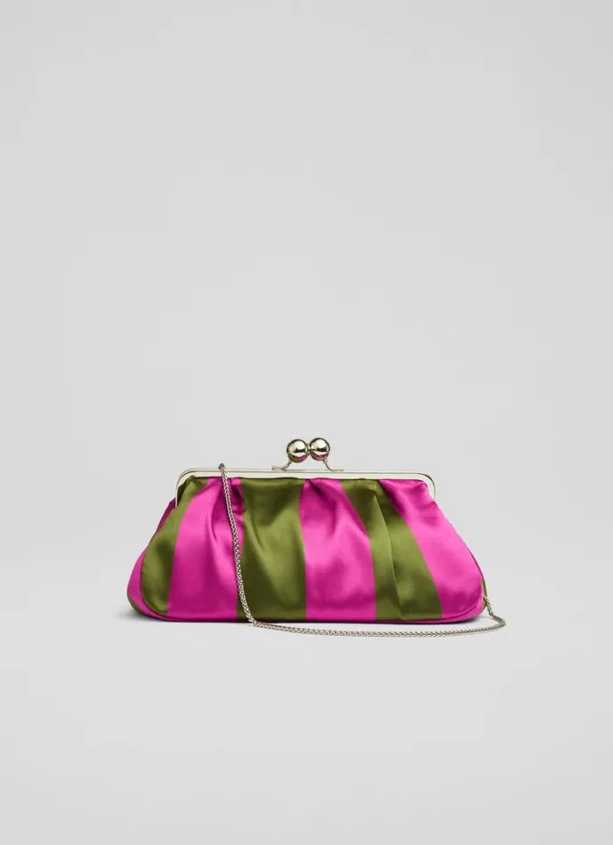 LKBennett Clutch Bags Women Lana Pink and Khaki Large Snaplock Clutch Bag LKBennett Clutch Bags Women Lana Pink and Khaki Large Snaplock Clutch Bag