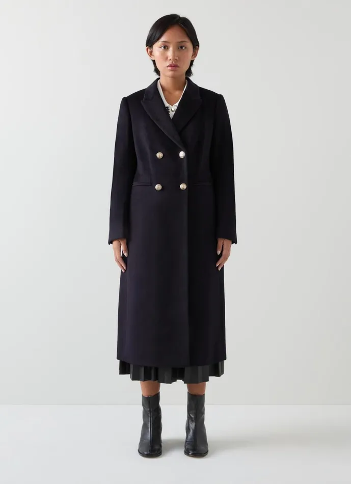 LKBennett Coats and Jackets Women Mariner Petite Navy Wool Coat LKBennett Coats and Jackets Women Mariner Petite Navy Wool Coat
