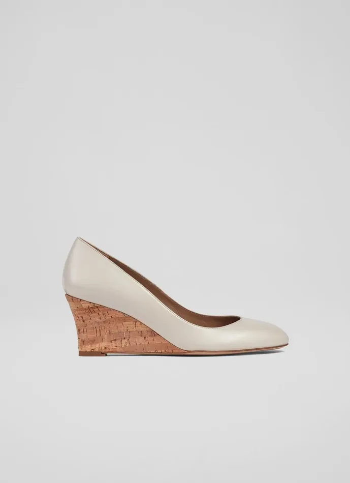 LKBennett Court Shoes Women Eevi Ecru Leather Cork Wedges