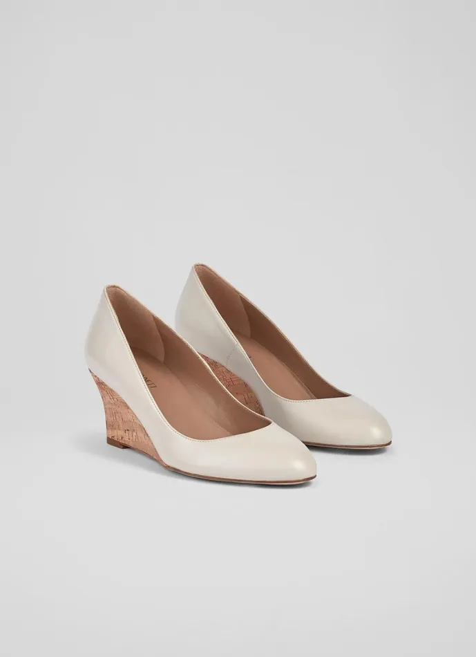 LKBennett Court Shoes Women Eevi Ecru Leather Cork Wedges LKBennett Court Shoes Women Eevi Ecru Leather Cork Wedges