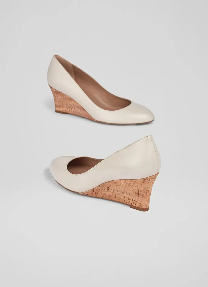 LKBennett Court Shoes Women Eevi Ecru Leather Cork Wedges LKBennett Court Shoes Women Eevi Ecru Leather Cork Wedges