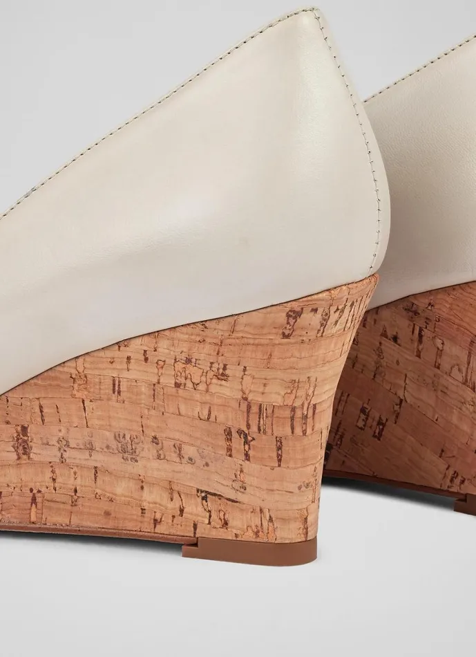 LKBennett Court Shoes Women Eevi Ecru Leather Cork Wedges LKBennett Court Shoes Women Eevi Ecru Leather Cork Wedges