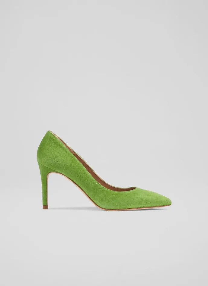 LKBennett Court Shoes Women Floret Apple Green Suede Pointed Toe Courts