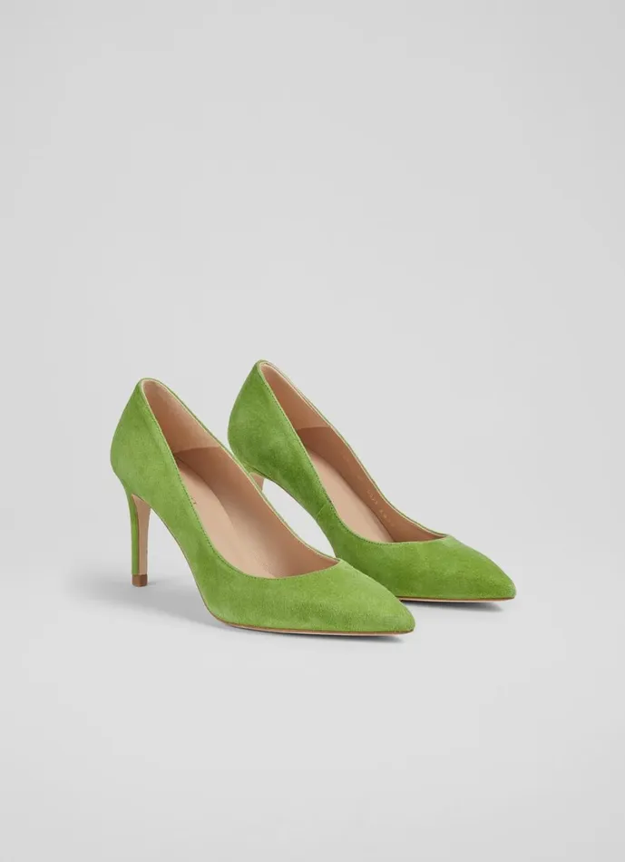 LKBennett Court Shoes Women Floret Apple Green Suede Pointed Toe Courts