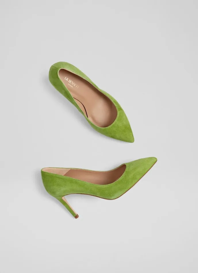 LKBennett Court Shoes Women Floret Apple Green Suede Pointed Toe Courts