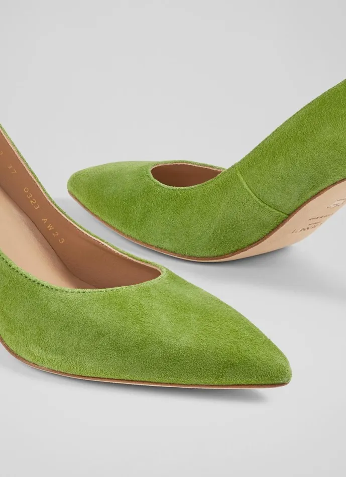 LKBennett Court Shoes Women Floret Apple Green Suede Pointed Toe Courts