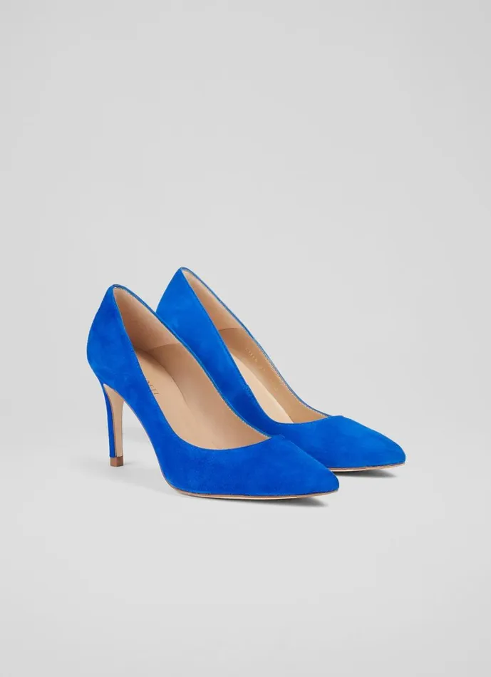 LKBennett Court Shoes Women Floret Blue Suede Pointed Toe Courts
