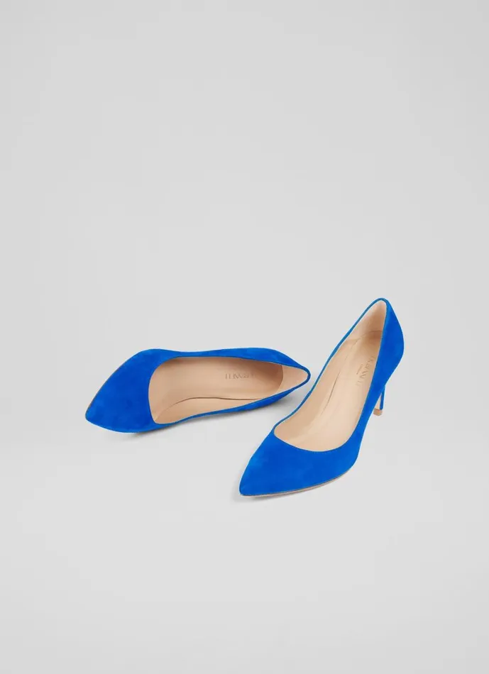 LKBennett Court Shoes Women Floret Blue Suede Pointed Toe Courts