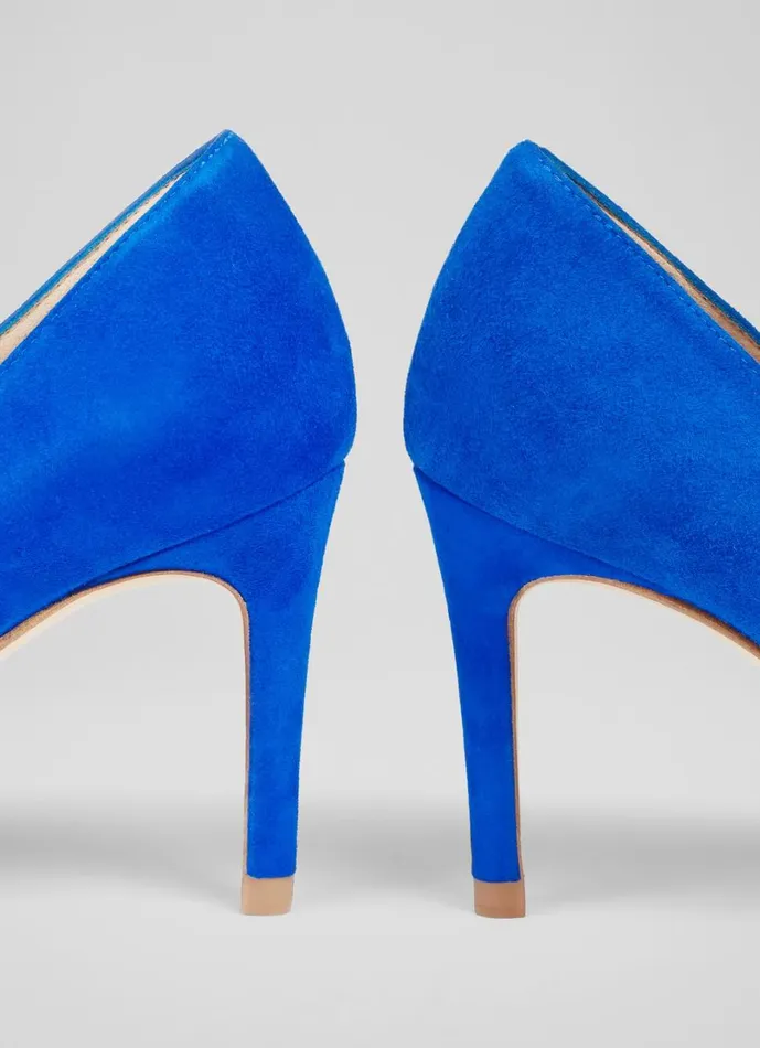 LKBennett Court Shoes Women Floret Blue Suede Pointed Toe Courts