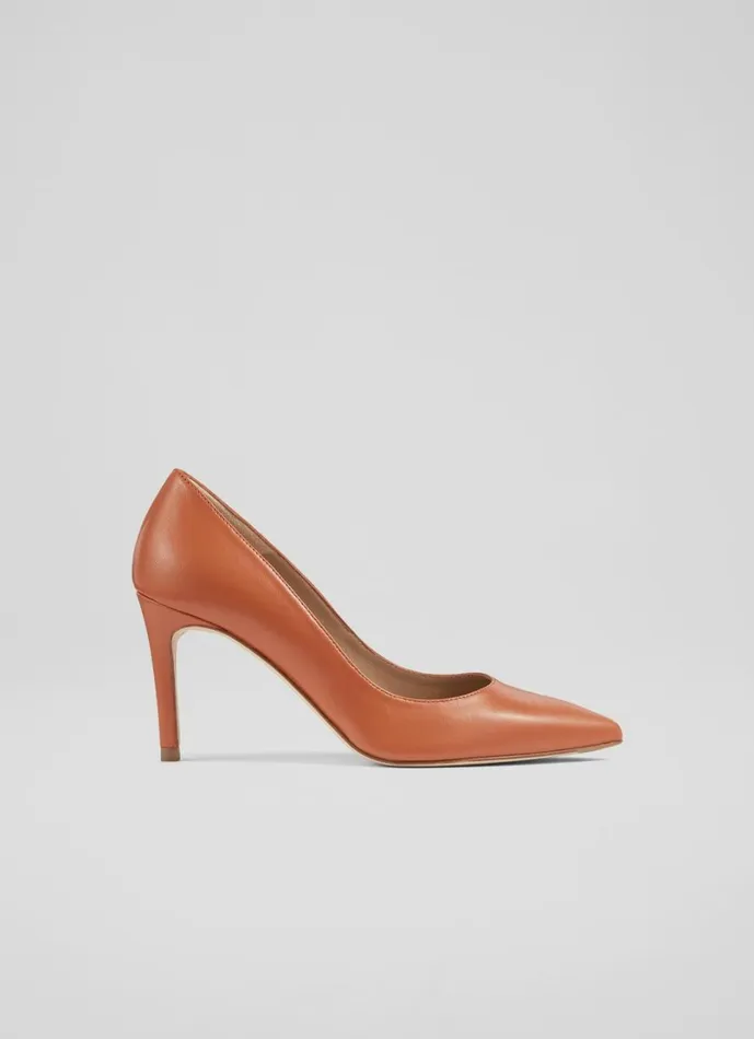 LKBennett Court Shoes Women Floret Orange Leather Pointed Toe Courts