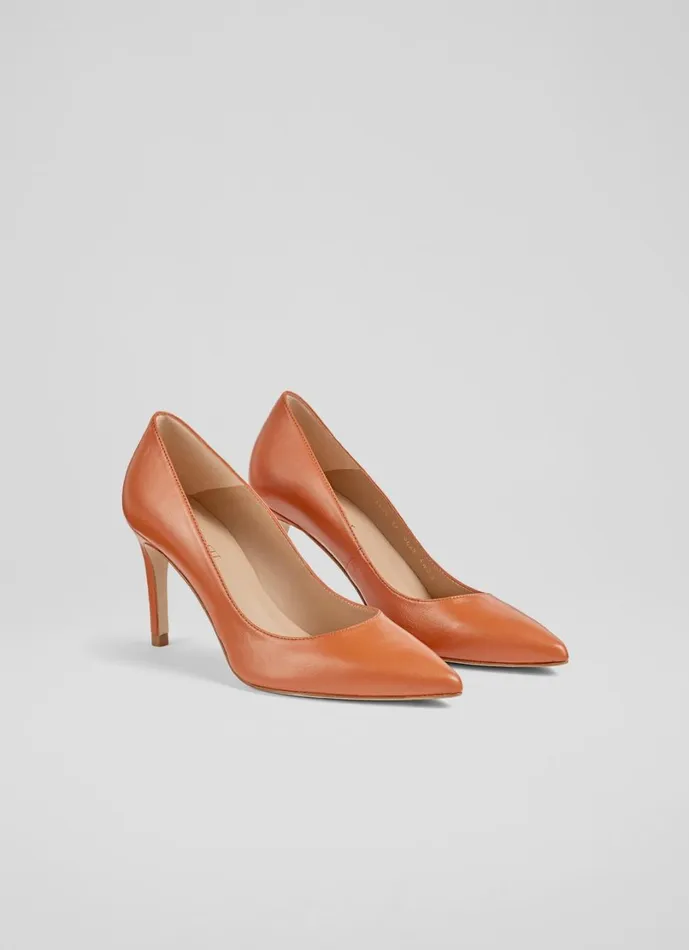 LKBennett Court Shoes Women Floret Orange Leather Pointed Toe Courts LKBennett Court Shoes Women Floret Orange Leather Pointed Toe Courts