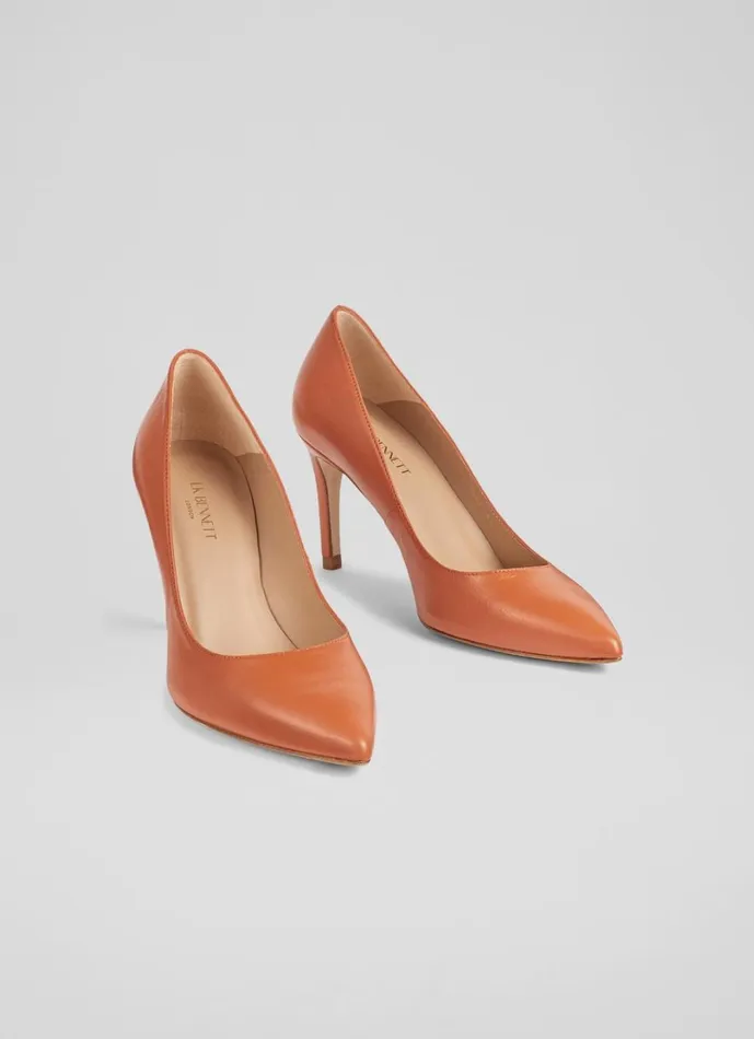 LKBennett Court Shoes Women Floret Orange Leather Pointed Toe Courts LKBennett Court Shoes Women Floret Orange Leather Pointed Toe Courts