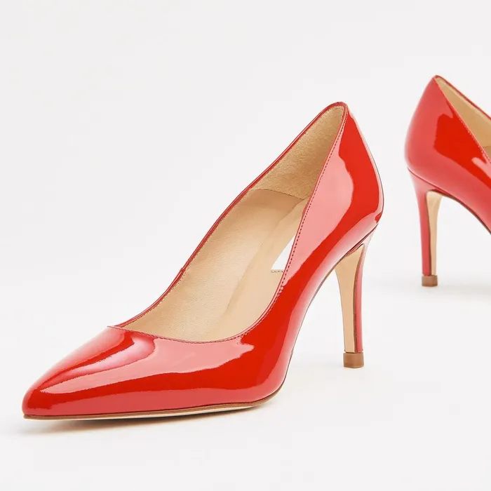 LKBennett Court Shoes Women Floret Red Patent Pointed Toe Courts