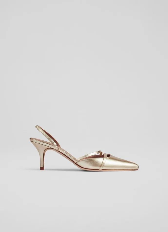 LKBennett Court Shoes Women Madely Gold Leather Double Strap Kitten
