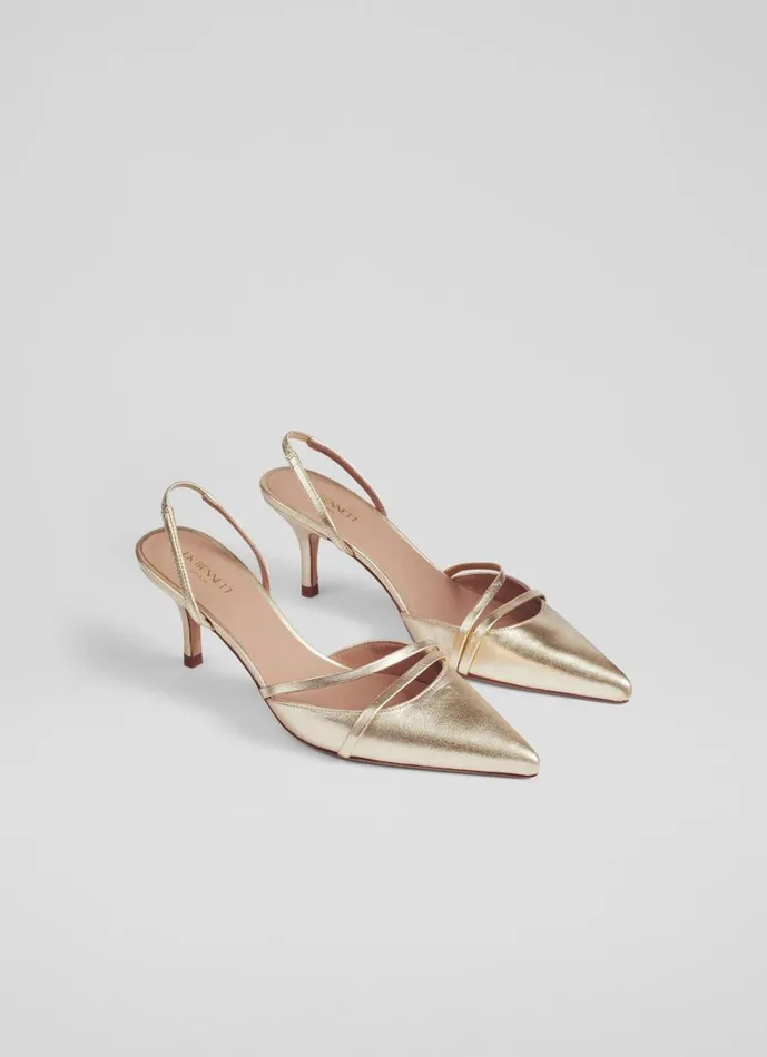 LKBennett Court Shoes Women Madely Gold Leather Double Strap Kitten