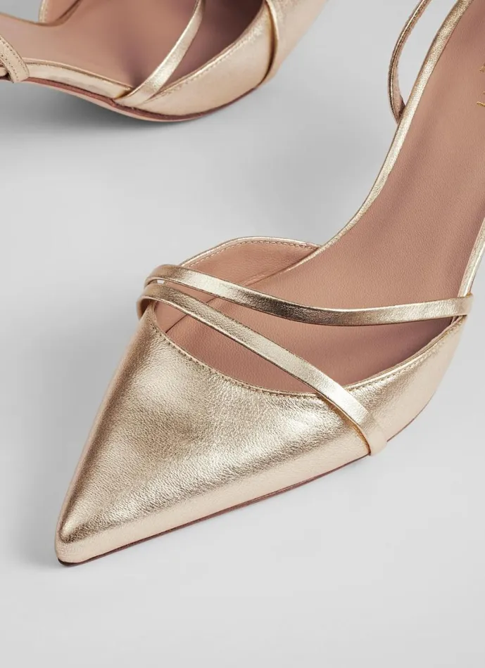 LKBennett Court Shoes Women Madely Gold Leather Double Strap Kitten