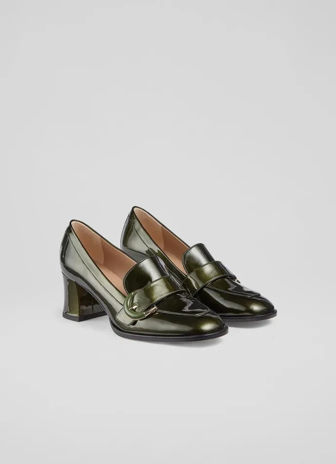LKBennett Court Shoes Women Mara Khaki Resin Buckle Block Heel