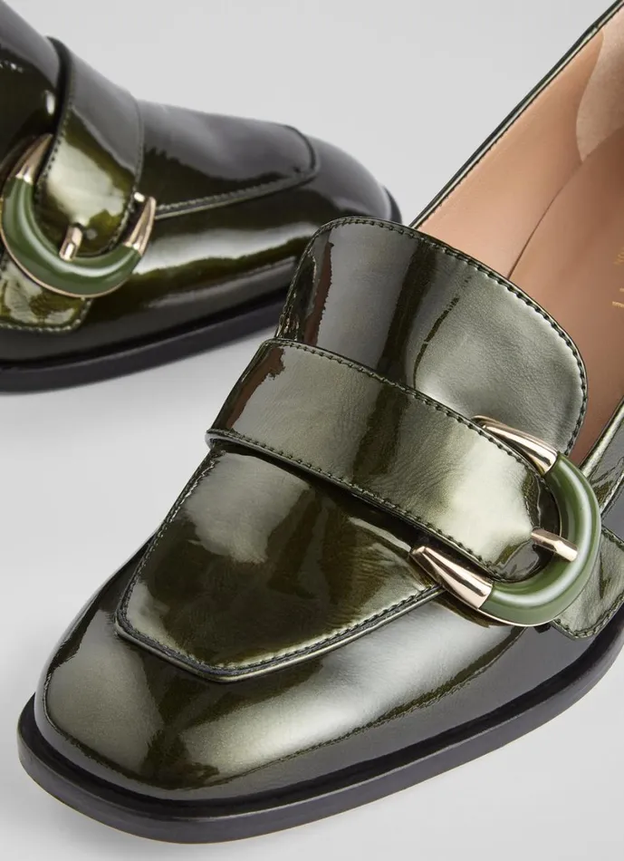 LKBennett Court Shoes Women Mara Khaki Resin Buckle Block Heel