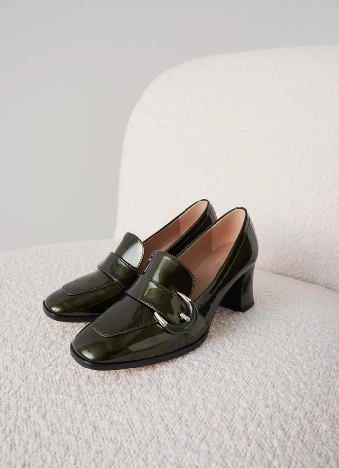LKBennett Court Shoes Women Mara Khaki Resin Buckle Block Heel