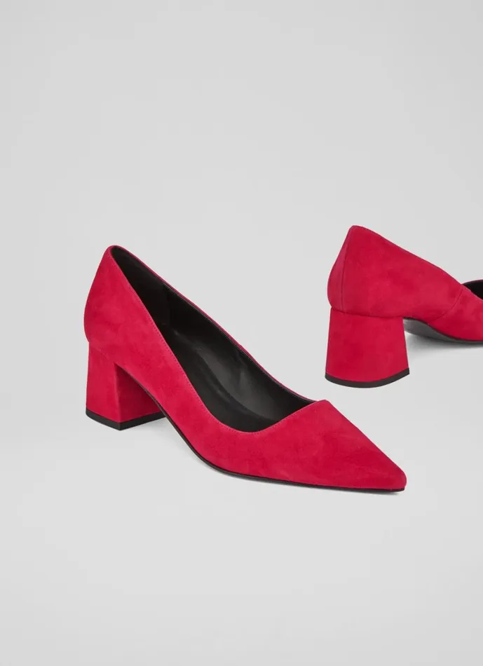 LKBennett Court Shoes Women Sloane Pink Suede Block Heel Courts LKBennett Court Shoes Women Sloane Pink Suede Block Heel Courts