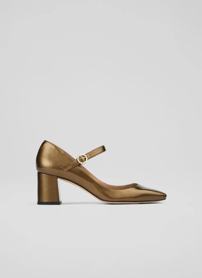 LKBennett Court Shoes Women Winter Dark Gold Mary Jane Block Heel