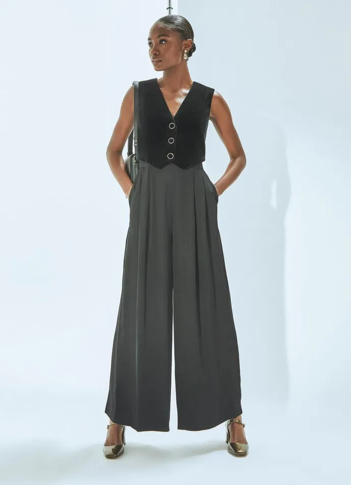 LKBennett Dresses Women Carine Black Waistcoat Culotte Jumpsuit LKBennett Dresses Women Carine Black Waistcoat Culotte Jumpsuit