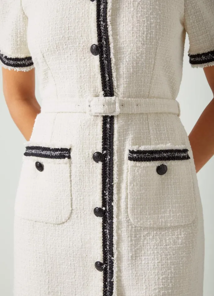 LKBennett Dresses Women Charlie Ivory Italian Recycled CottonBlend Tweed Dress