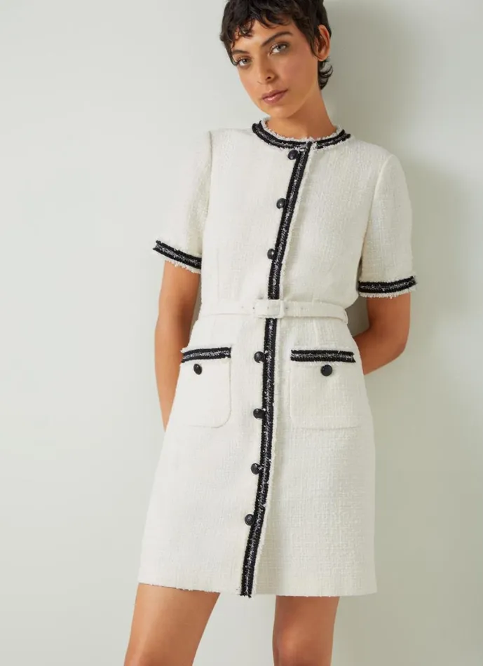 LKBennett Dresses Women Charlie Ivory Italian Recycled CottonBlend Tweed Dress