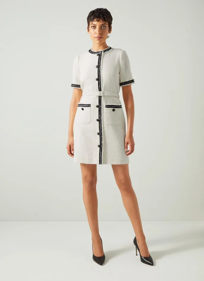 LKBennett Dresses Women Charlie Ivory Italian Recycled CottonBlend Tweed Dress