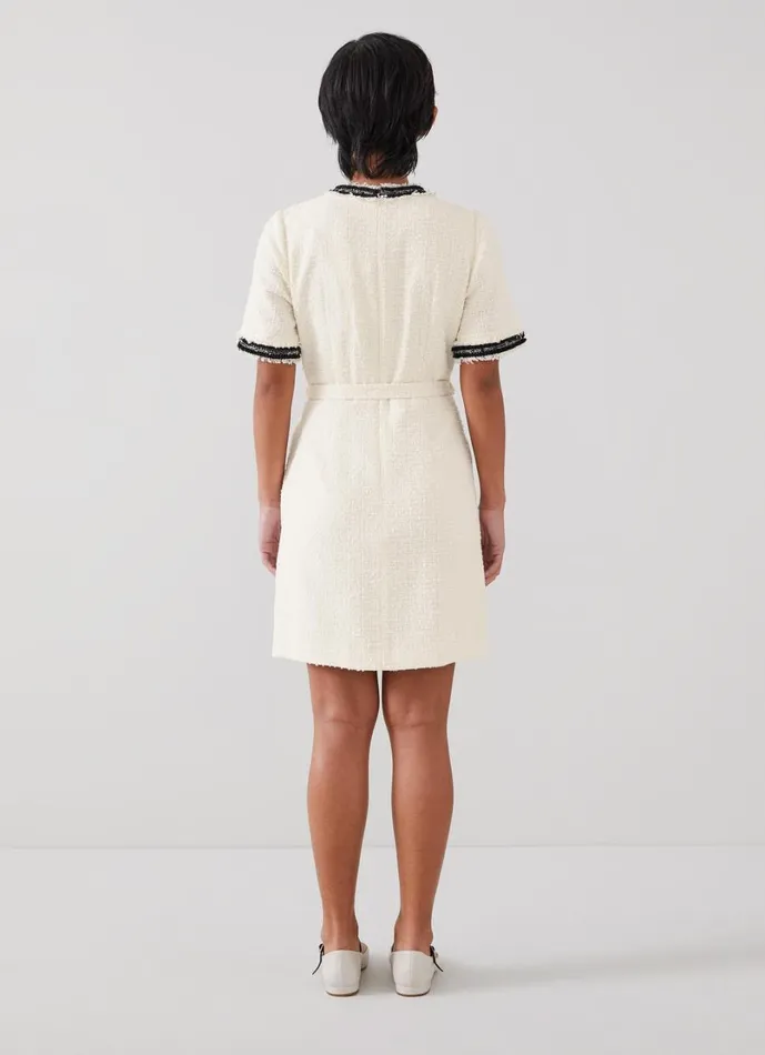 LKBennett Dresses Women Charlie Petite Ivory Italian Recycled CottonBlend Tweed Dress