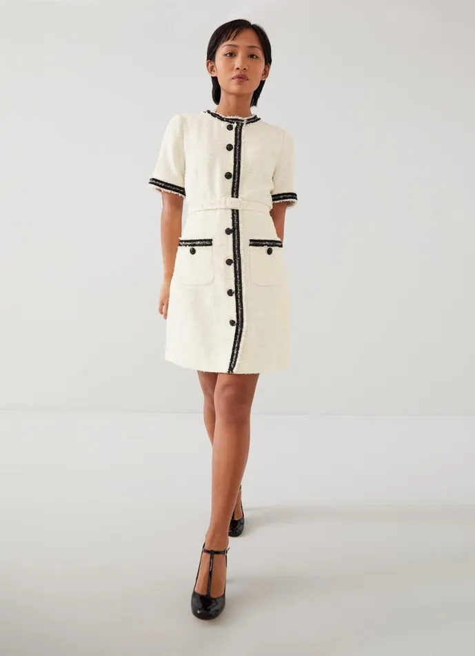 LKBennett Dresses Women Charlie Petite Ivory Italian Recycled CottonBlend Tweed Dress