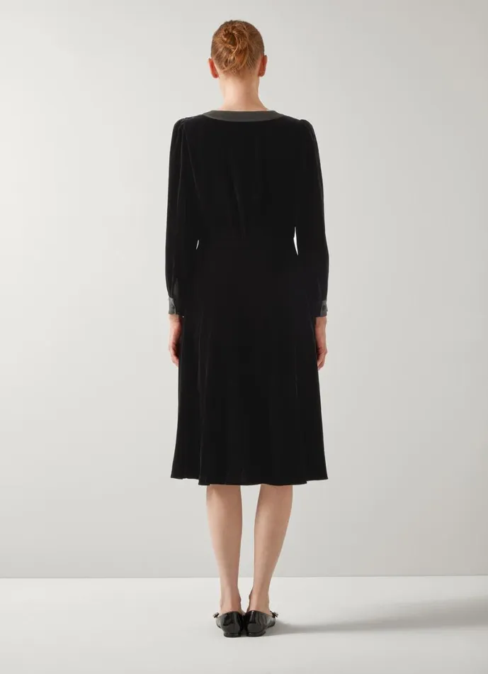 LKBennett Dresses Women Cordelia Black Black Velvet Satin Trim Dress LKBennett Dresses Women Cordelia Black Black Velvet Satin Trim Dress