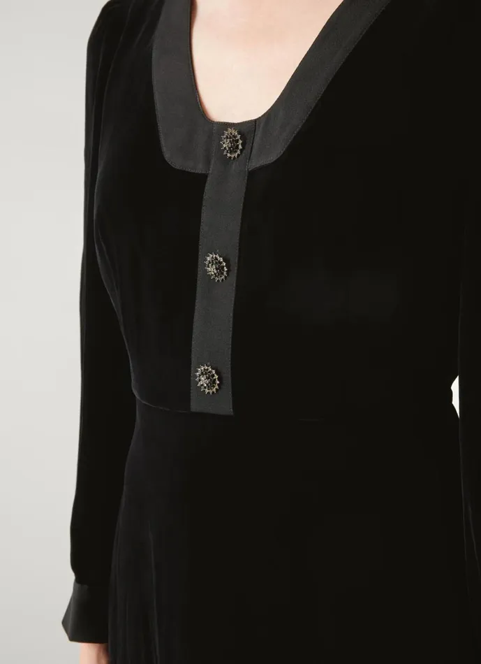 LKBennett Dresses Women Cordelia Black Black Velvet Satin Trim Dress LKBennett Dresses Women Cordelia Black Black Velvet Satin Trim Dress
