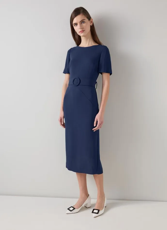 LKBennett Dresses Women Klaudia Spring Navy Belted Dart Detail Dress