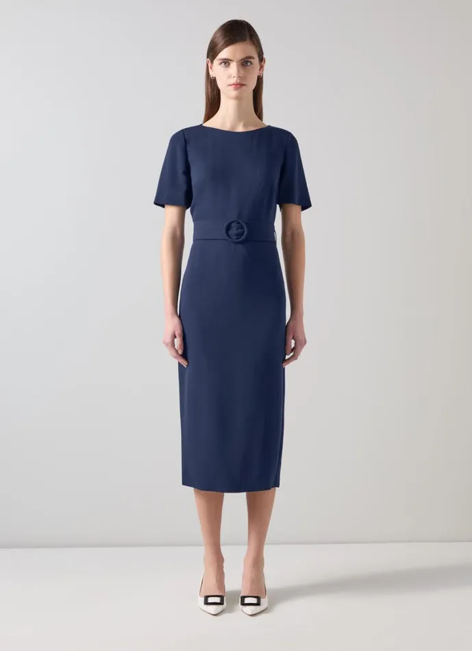 LKBennett Dresses Women Klaudia Spring Navy Belted Dart Detail Dress