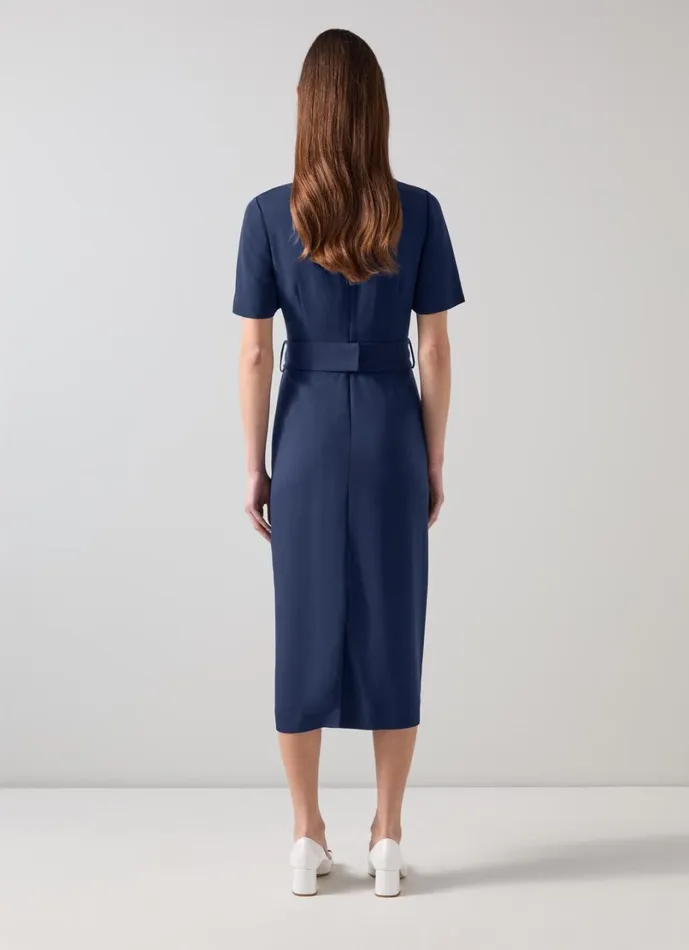LKBennett Dresses Women Klaudia Spring Navy Belted Dart Detail Dress