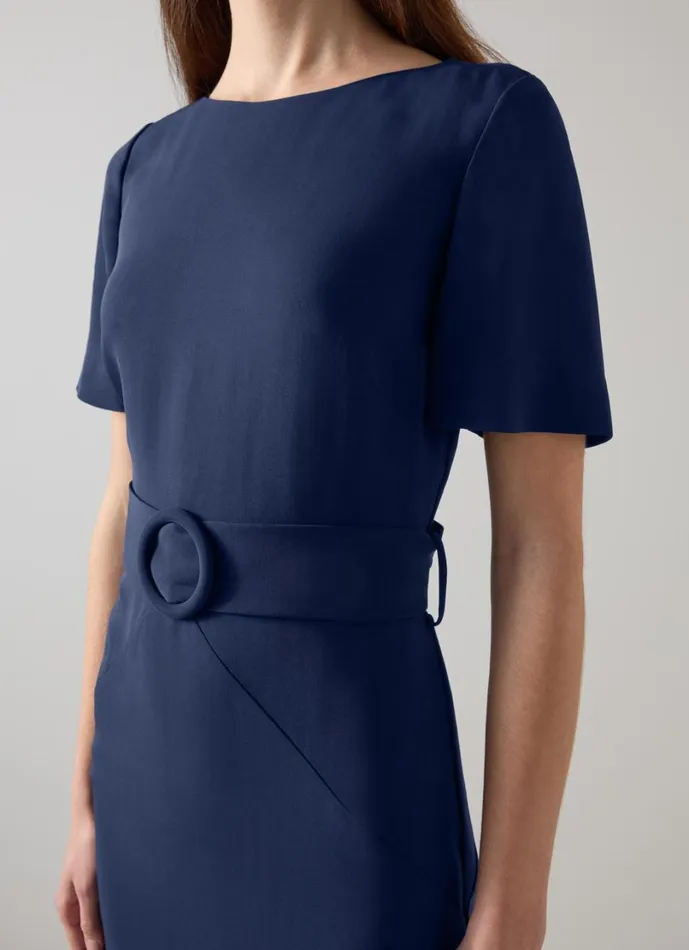 LKBennett Dresses Women Klaudia Spring Navy Belted Dart Detail Dress