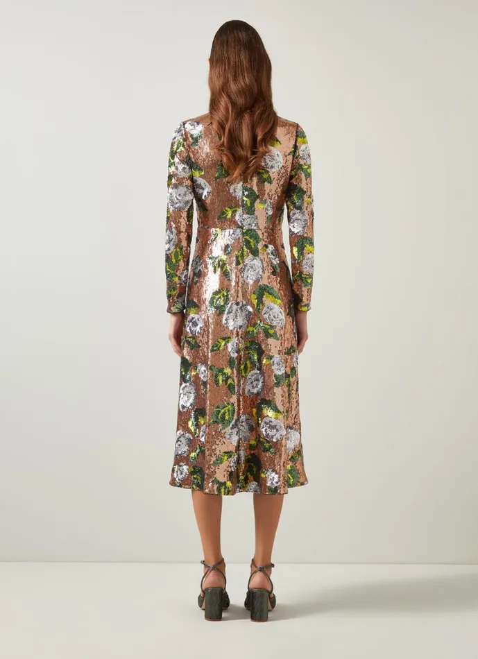LKBennett Dresses Women Marcel Green Floral Sequin Dress