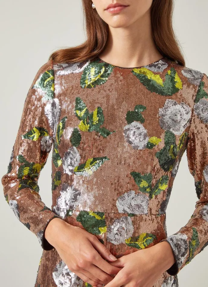 LKBennett Dresses Women Marcel Green Floral Sequin Dress