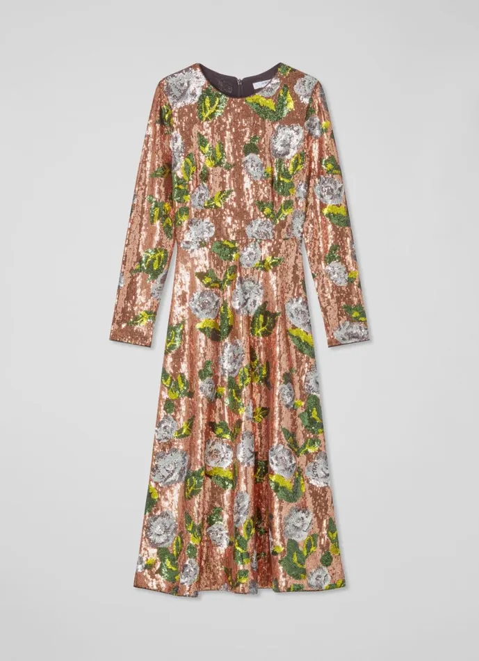 LKBennett Dresses Women Marcel Green Floral Sequin Dress
