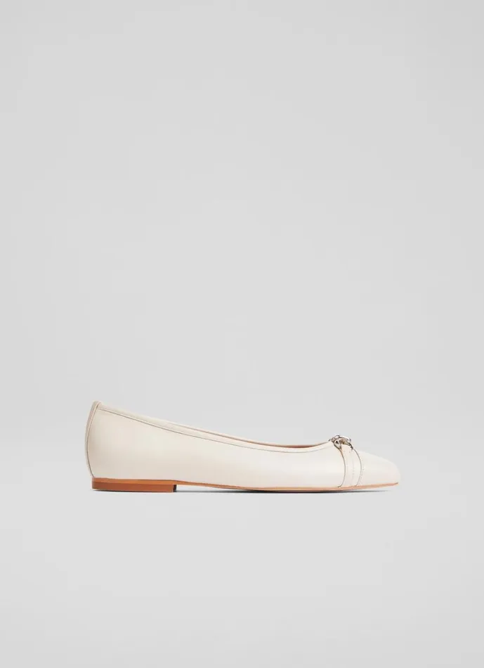 LKBennett Flats Women Brielle Ecru Leather Twist Trim Ballerina Flats