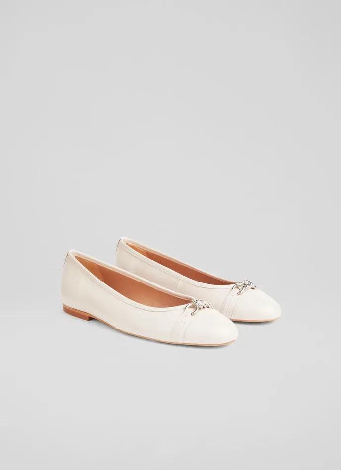 LKBennett Flats Women Brielle Ecru Leather Twist Trim Ballerina Flats LKBennett Flats Women Brielle Ecru Leather Twist Trim Ballerina Flats