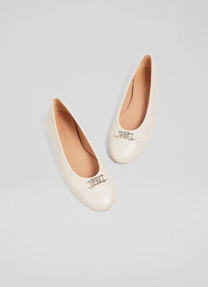 LKBennett Flats Women Brielle Ecru Leather Twist Trim Ballerina Flats LKBennett Flats Women Brielle Ecru Leather Twist Trim Ballerina Flats