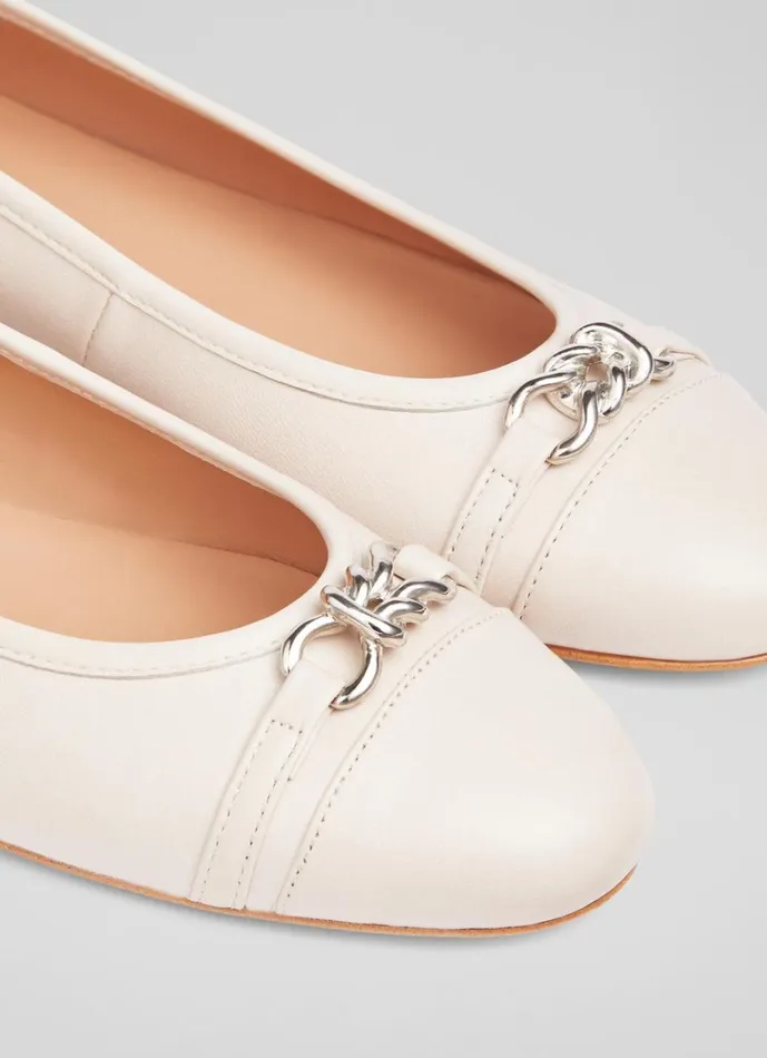 LKBennett Flats Women Brielle Ecru Leather Twist Trim Ballerina Flats LKBennett Flats Women Brielle Ecru Leather Twist Trim Ballerina Flats