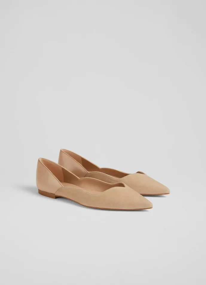 LKBennett Flats Women Iris Beige Suede And Leather Sweetheart Flats