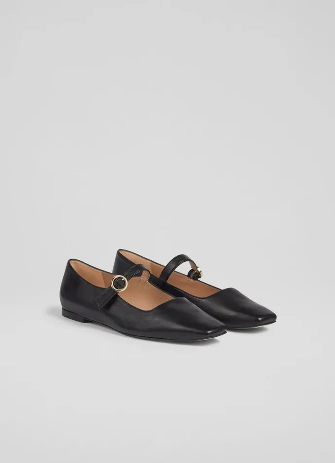 LKBennett Flats Women Willow Black Leather Mary Jane Flats