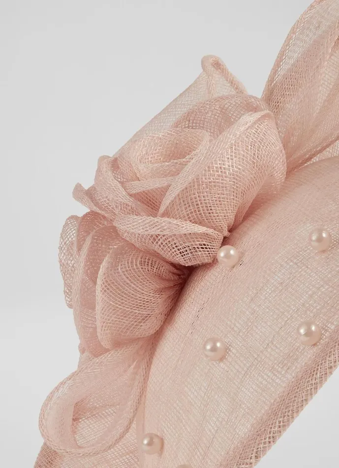 LKBennett Hats and Fascinators Women Ayla Pink Mesh Pearl Detail Wide Brim Fascinator