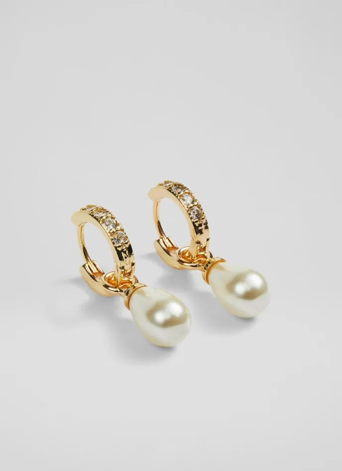 LKBennett Jewellery Women Julie Drop Hoop In Gold And Pearl Earrings LKBennett Jewellery Women Julie Drop Hoop In Gold And Pearl Earrings